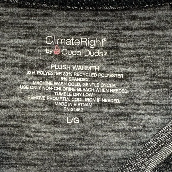 Cuddl Duds Climate Right Base Layer Plush Warmth Long Sleeve Crew Top Size Large - Picture 3 of 8